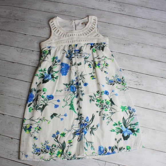 Girl's Dress Size 12 Blue White Floral Crocheted - Picture 1 of 6